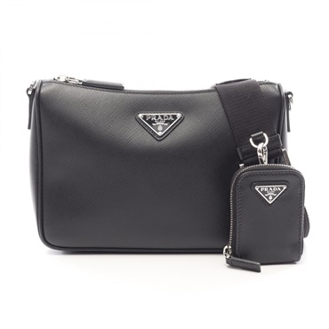 PRADA SAFFIANO TRAVEL Shoulder crossbody Bag 2VH113 leather Black Used unisex