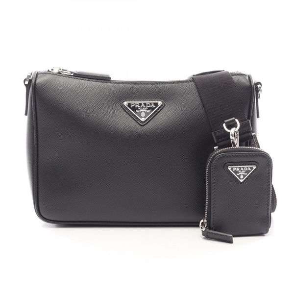 PRADA SAFFIANO TRAVEL Shoulder crossbody Bag 2VH113 leather Black Used unisex