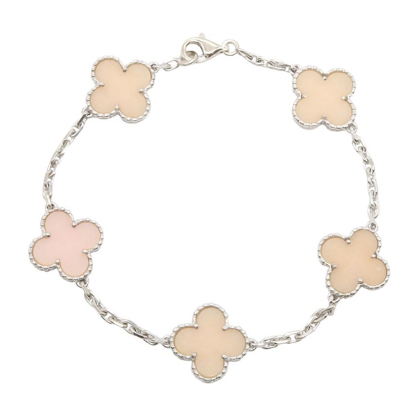 Van Cleef Arpels Vintage Alhambra Pink Opal Bracelet 18KWG White Gold Women