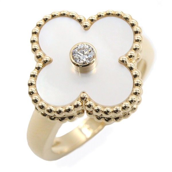 Van Cleef Arpels Vintage Alhambra Diamond Ring 18KYG Gold Mother of pearl #49