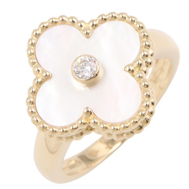 Van Cleef Arpels Vintage Alhambra Diamond MOP Ring 18KYG Gold Women #5.5 #51