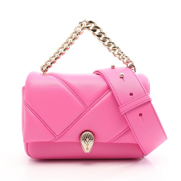 BVLGARI Serpenti Cabochon Shoulder Crossbody Handbag leather Pink Used Women