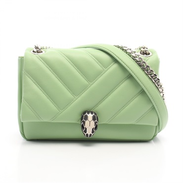 BVLGARI Serpenti Cabochon Shoulder Handbag leather Green Used Women