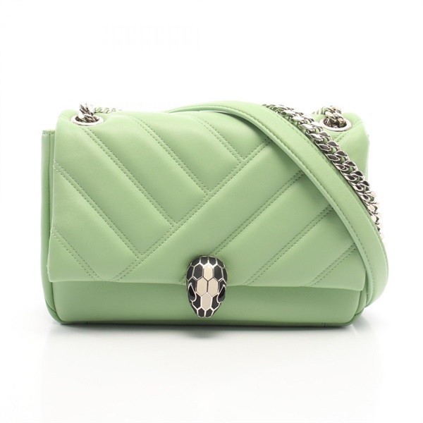BVLGARI Serpenti Cabochon Shoulder Handbag leather Green Used Women