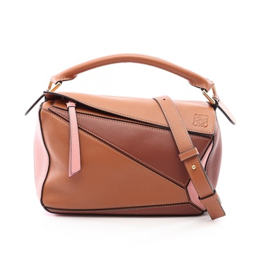 LOEWE Puzzle Small Shoulder Crossbody Handbag leather Brown Pink Used Women
