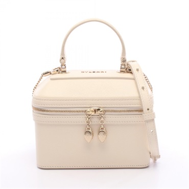 BVLGARI Serpenti Jewelry Box Vanity Crossbody Handbag leather Beige Used Women