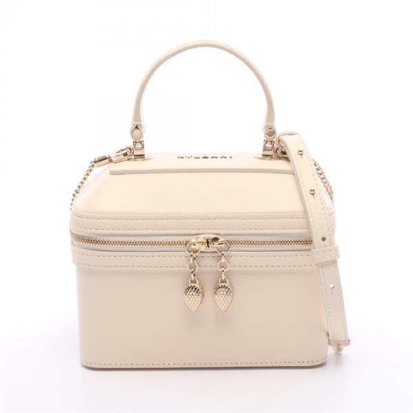 BVLGARI Serpenti Jewelry Box Vanity Crossbody Handbag leather Beige Used Women