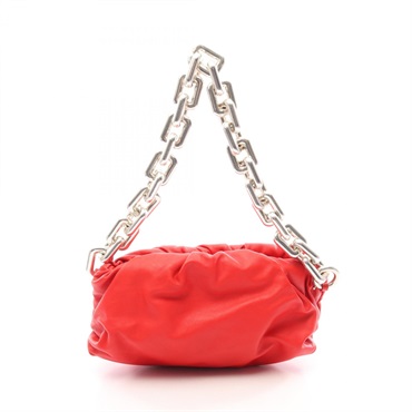 BOTTEGA VENETA The Chain Pouch Shoulder Bag Purse leather Red Used Women
