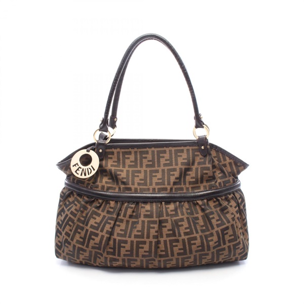 FENDI Chef zucca Shoulder Bag 8BH186 canvas leather Brown Used Women