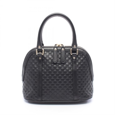 GUCCI Micro Guccisima Zippered Handbag leather Black Used Women GG