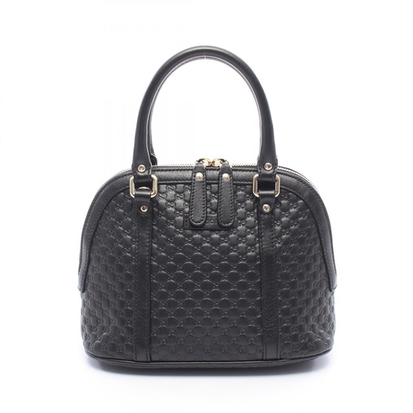 GUCCI Micro Guccisima Zippered Handbag leather Black Used Women GG