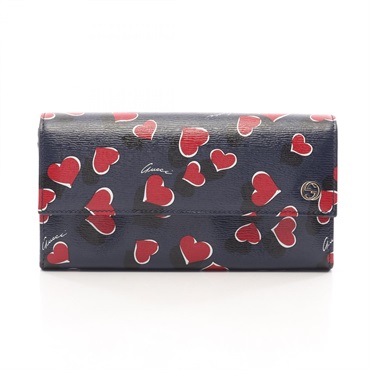 GUCCI Interlocking G Heartbeat Bifold Purse Wallet 309702 leather Navy Red Used