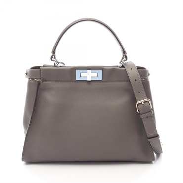 FENDI Peekaboo Regular Shoulder Crossbody Handbag 8BN290 leather Gray Used Women