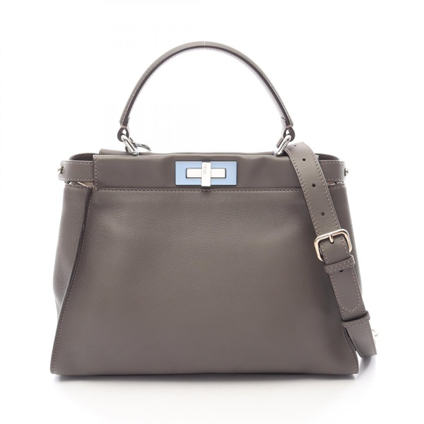 FENDI Peekaboo Regular Shoulder Crossbody Handbag 8BN290 leather Gray Used Women