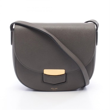 CELINE Small Trotter Shoulder Crossbody Bag leather Gray GHW Used Women