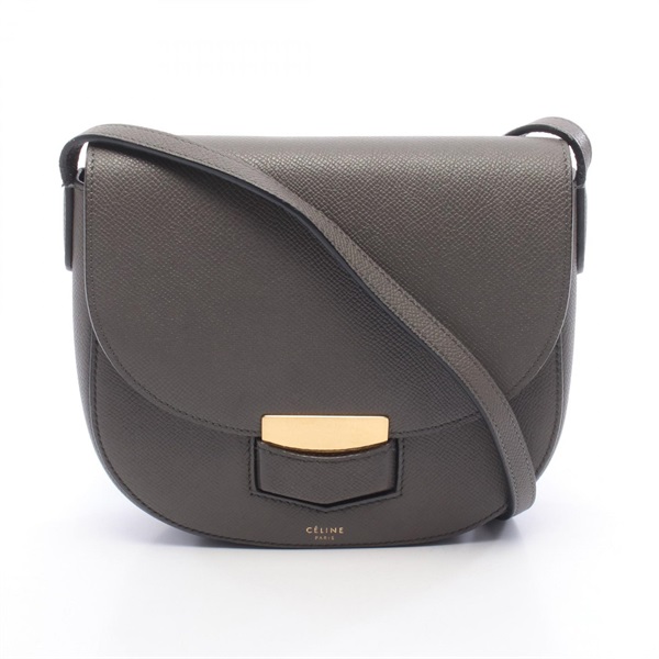 CELINE Small Trotter Shoulder Crossbody Bag leather Gray GHW Used Women