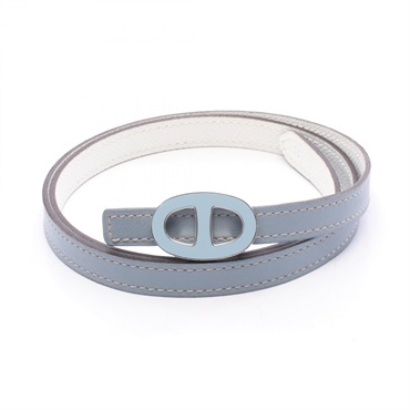 HERMES Chaine dancre reversible Belt leather Blue White Used Women P SHW