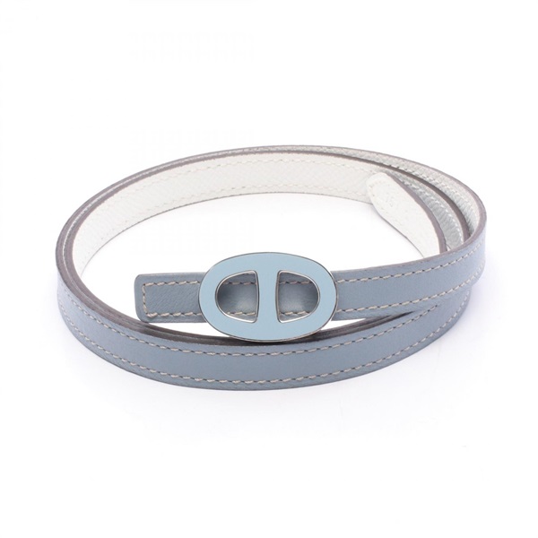 HERMES Chaine dancre reversible Belt leather Blue White Used Women P SHW
