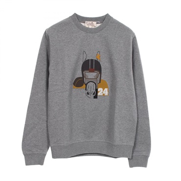 HERMES Quarterb'H Sweat Shirts Tops cotton Gray Used mens size S