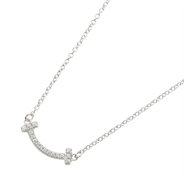 TIFFANY＆CO T Smile Mini Diamond Necklace pendant collier 18KWG Used
