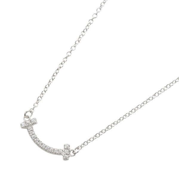 TIFFANY＆CO T Smile Mini Diamond Necklace pendant collier 18KWG Used
