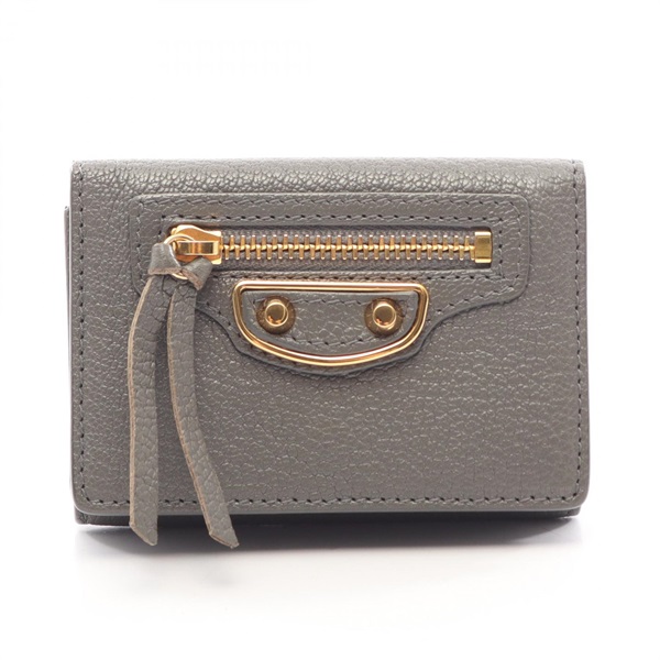 BALENCIAGA Classic Edge City Mini Wallet Tri-fold purse 470059 leather Gray Used
