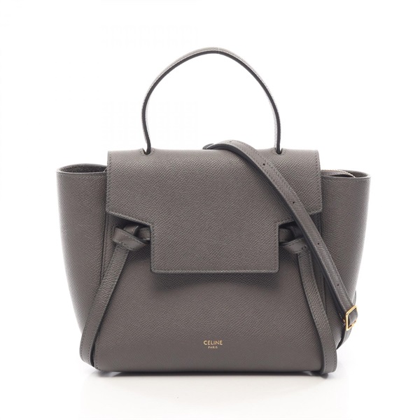 CELINE BELT BAG NANO Shoulder Crossbody Handbag leather Gray Used Women