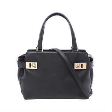 Salvatore Ferragamo Gancini 2WAY Shoulder Handbag leather Black Used Women