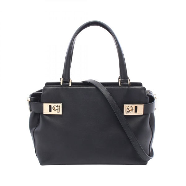 Salvatore Ferragamo Gancini 2WAY Shoulder Handbag leather Black Used Women