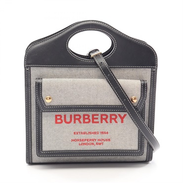 BURBERRY Mini Pocket Shoulder Crossbody Handbag 8036814 canvas leather Gray Used