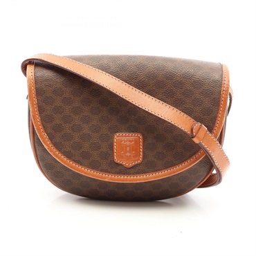 CELINE Macadam Shoulder Crossbody Bag PVC coated canvas leather Brown Used Women