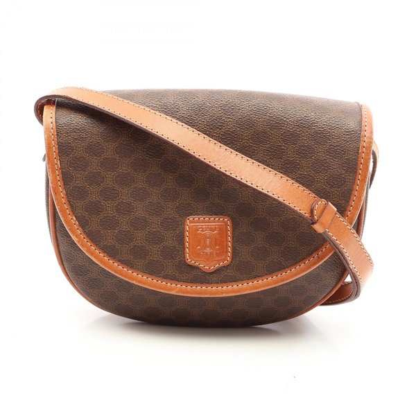 CELINE Macadam Shoulder Crossbody Bag PVC coated canvas leather Brown Used Women