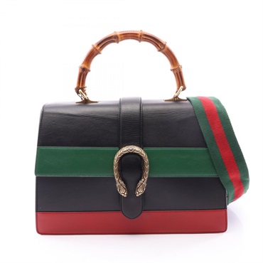 GUCCI Bamboo Dionysus Shoulder Handbag 421999 leather Black Green Red Used Women