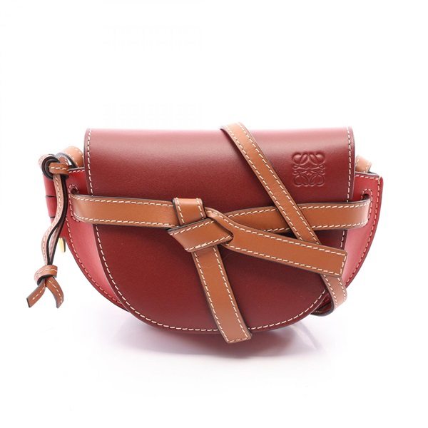 LOEWE Gate mini Shoulder Crossbody Bag leather Red Bordeaux Brown Used Women