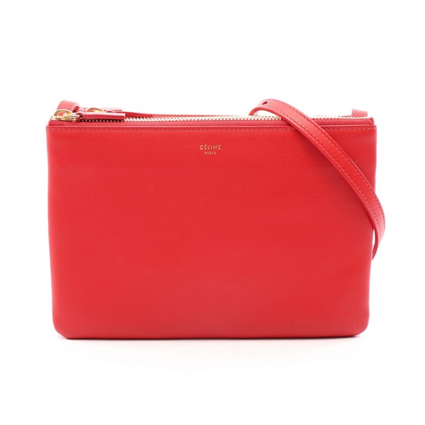 CELINE TRIO SMALL Trio Small Shoulder Crossbody Bag leather Red Used Women