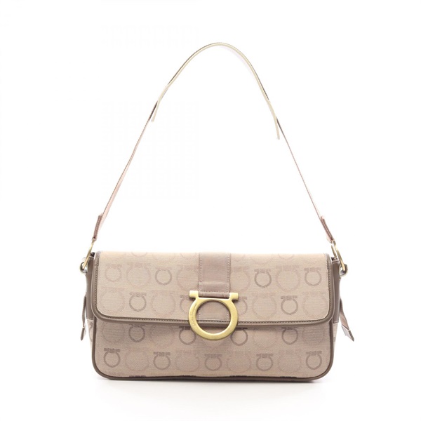 Salvatore Ferragamo Gancini Shoulder Handbag canvas leather Beige Used Women
