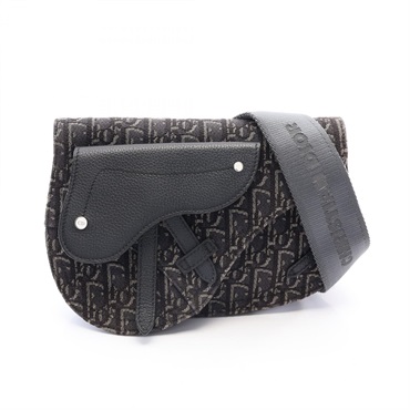 Christian Dior Saddle Oblique Shoulder crossbody Bag canvas leather Black Used