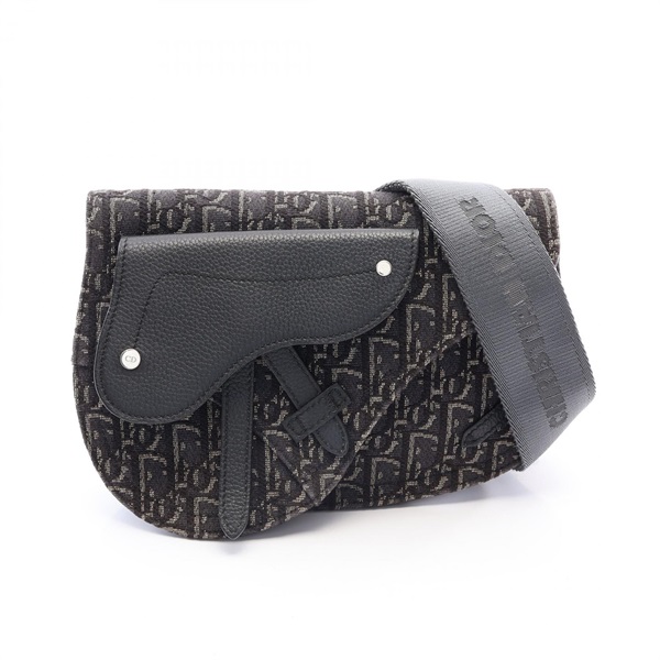 Christian Dior Saddle Oblique Shoulder crossbody Bag canvas leather Black Used