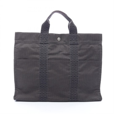 HERMES Herline MM Tote Hand Bag Nylon canvas Gray Used unisex SHW
