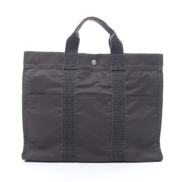 HERMES Herline MM Tote Hand Bag Nylon canvas Gray Used unisex SHW
