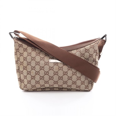GUCCI GG canvas Shoulder Crossbody Bag canvas leather Beige Brown Used Women