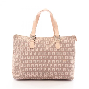 FENDI Zucchino Zippered T ote Handbag 8BH138 canvas leather Pink Used Women FF