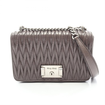 Miu Miu MADRAS Chain Shoulder Crossbody Bag 5BD153 leather Gray Used Women
