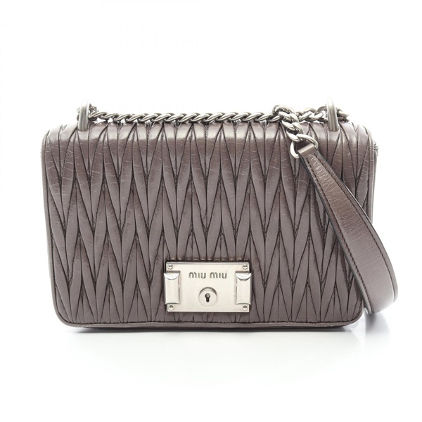Miu Miu MADRAS Chain Shoulder Crossbody Bag 5BD153 leather Gray Used Women