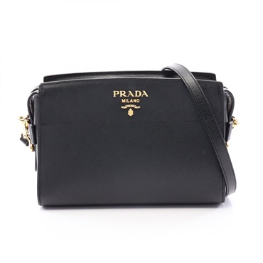 PRADA SAFFIANO SOFT CALF Shoulder crossbody Bag 1BH104 leather Black Used Women