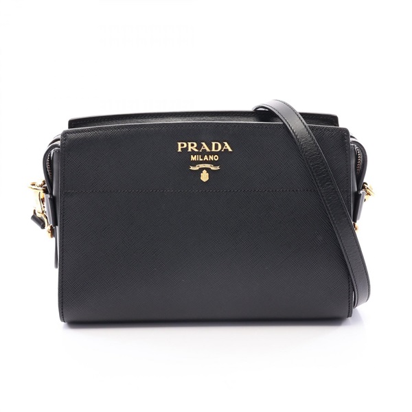 PRADA SAFFIANO SOFT CALF Shoulder crossbody Bag 1BH104 leather Black Used Women
