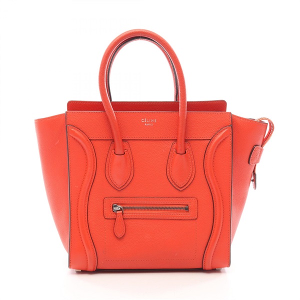 CELINE Luggage micro shopper Tote Handbag leather Red Used Women