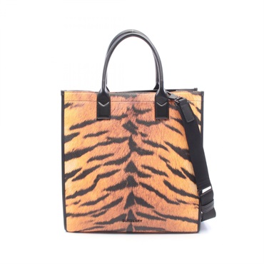 BURBERRY Tiger print Shoulder Crossbody Tote Handbag canvas leather Brown Used