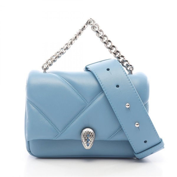 BVLGARI Serpenti Forever Cabochon Mini Chain Crossbody Handbag leather Blue Used
