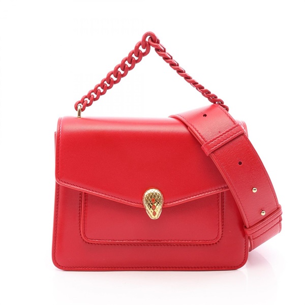 BVLGARI Serpenti Forever Shoulder Crossbody Handbag leather Red Used Women